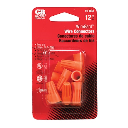 Wiregard Gardner Bender WingGard 22-14 Ga. Copper Wire Wire Connector Orange 12 pk 19-003